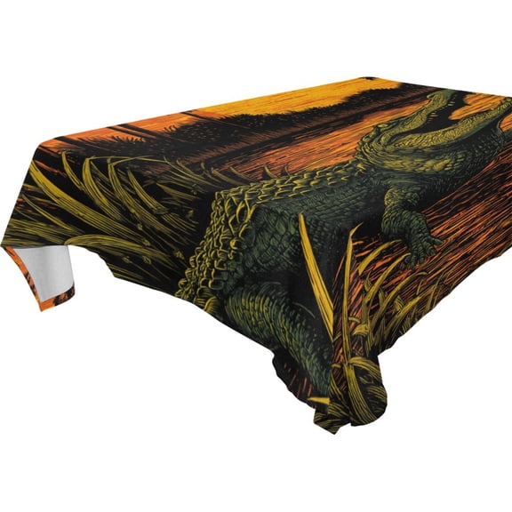 Square Washable Wrinkle Resistant Heat Resistant Table Cloth 60"x60"Decorative Table Cover for Kitchen Dining Room, Multiple Sizes Available Swamp Alligator Art