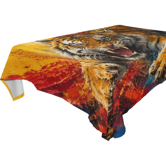 Square Washable Wrinkle Resistant Heat Resistant Table Cloth 60"x90"Decorative Table Cover for Kitchen Dining Room, Multiple Sizes Available Abstract Roaring Tiger Graphic