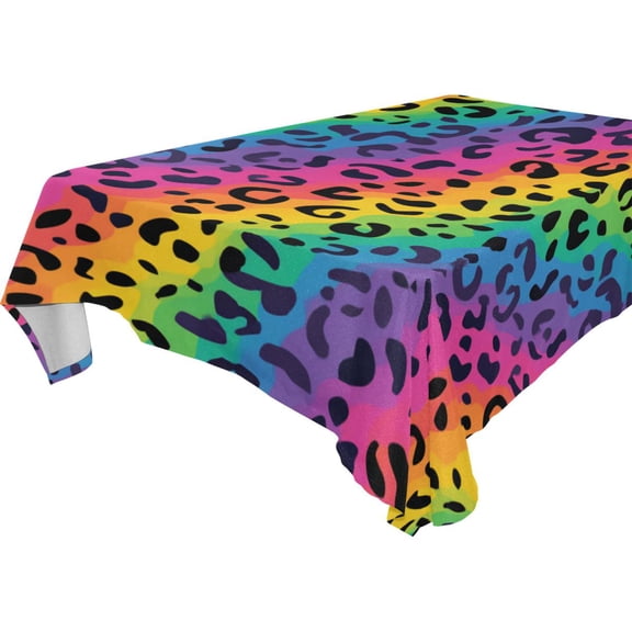 Square Washable Wrinkle Resistant Heat Resistant Table Cloth 60"x90"Decorative Table Cover for Kitchen Dining Room, Multiple Sizes Available Bright Rainbow Stripe Cheetah Print