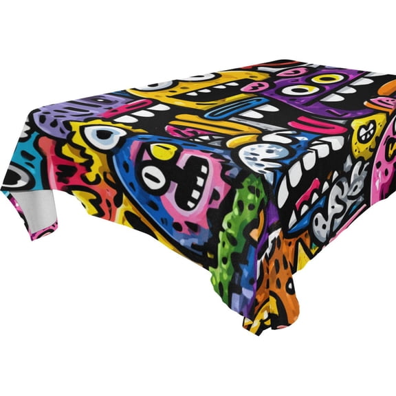 Square Washable Wrinkle Resistant Heat Resistant Table Cloth 60"x90"Decorative Table Cover for Kitchen Dining Room, Multiple Sizes Available Colorful Cartoon Monsters