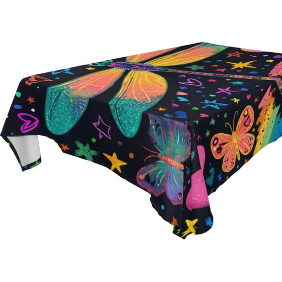 Square Washable Wrinkle Resistant Heat Resistant Table Cloth 60"x90"Decorative Table Cover for Kitchen Dining Room, Multiple Sizes Available Graffiti Style Dragonfly Print
