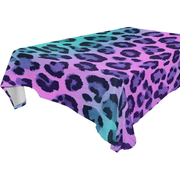Square Washable Wrinkle Resistant Heat Resistant Table Cloth 60"x90"Decorative Table Cover for Kitchen Dining Room, Multiple Sizes Available Holographic Gradient Leopard Print