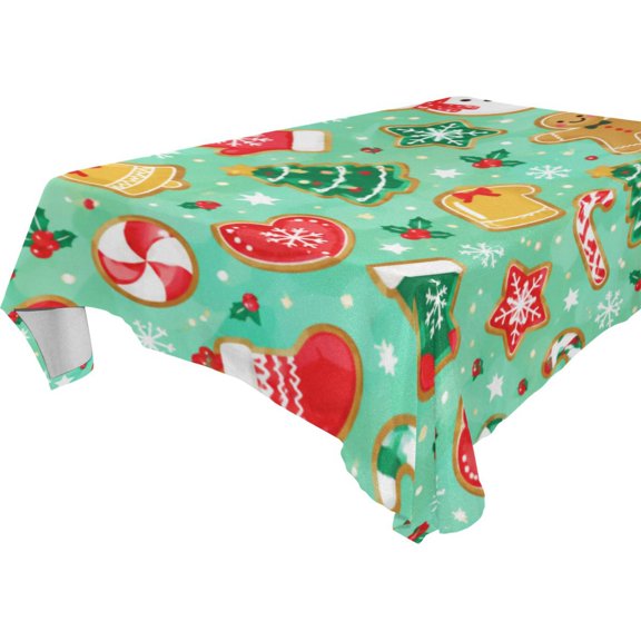 Square Washable Wrinkle Resistant Heat Resistant Table Cloth 60"x90"Decorative Table Cover for Kitchen Dining Room, Multiple Sizes Available Joyful Christmas Cookie Pattern