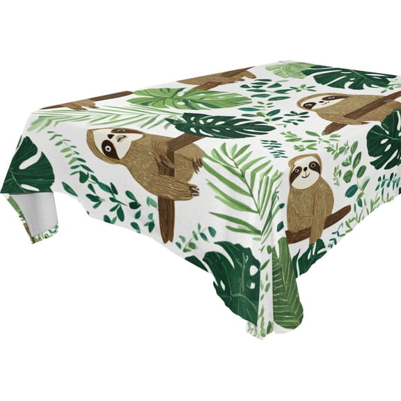 Square Washable Wrinkle Resistant Heat Resistant Table Cloth 60"x90"Decorative Table Cover for Kitchen Dining Room, Multiple Sizes Available Leafy Sloth Design
