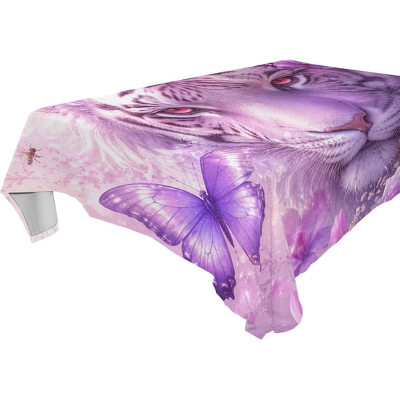 Square Washable Wrinkle Resistant Heat Resistant Table Cloth 60"x90"Decorative Table Cover for Kitchen Dining Room, Multiple Sizes Available Magical Tiger Flower Design