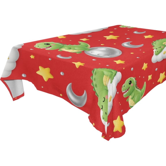 Square Washable Wrinkle Resistant Heat Resistant Table Cloth 60"x90"Decorative Table Cover for Kitchen Dining Room, Multiple Sizes Available Red Dino Moon Pattern