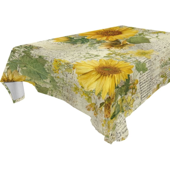 Square Washable Wrinkle Resistant Heat Resistant Table Cloth 60"x90"Decorative Table Cover for Kitchen Dining Room, Multiple Sizes Available Vintage Faded Sunflowers