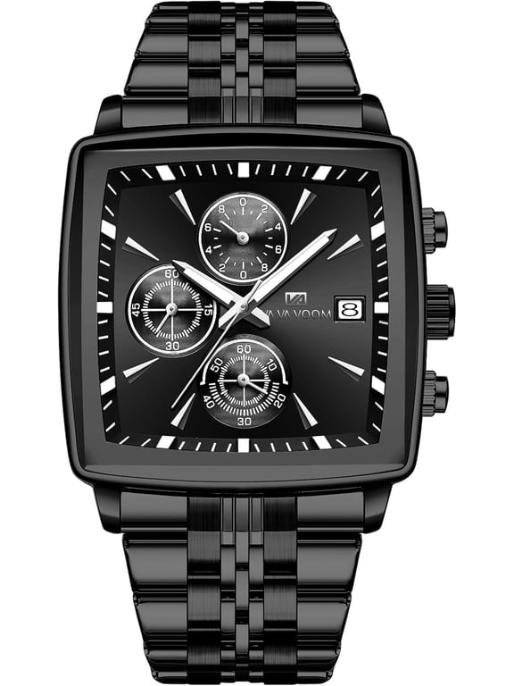 Square Watch for Men Business Chronograph -Waterproof Stainless Steel Luxury Analog Watch with Gold & Silver Bracelet,Large Big Face Fashion Quartz Watches for Me