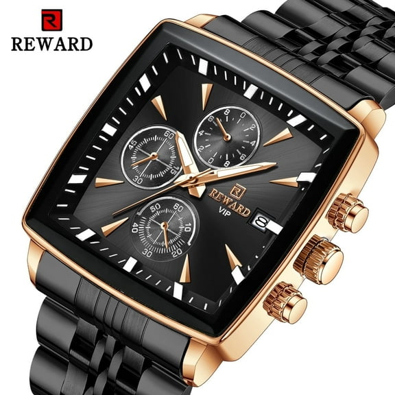 Square Watches for Men Blue Stainless Steel Chronograph Fashion Business Watch Luminous Waterproof Casual Wrist Watches