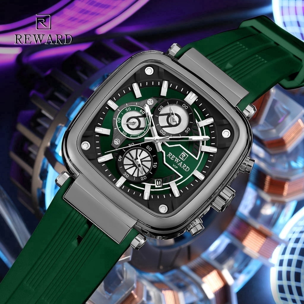 Square Watches for Men  Silicone Chronograph Fashion Sports Watch Luminous Waterproof Casual Wrist Watches Blue Red White
