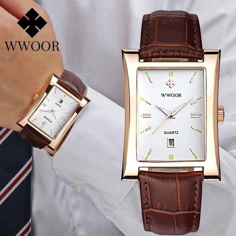 Square Watches for Men Leather Mens Square Watch with Date Original Waterproof Analog Quartz Fashion Business Casual Wristwatch