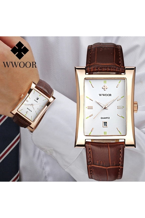 Square Watches for Men Leather Mens Square Watch with Date Original Waterproof Analog Quartz Fashion Business Casual Wristwatch