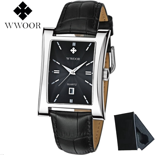 Square Watches for Men Leather Mens Square Watch with Date Original Waterproof Analog Quartz Fashion Business Casual Wristwatch