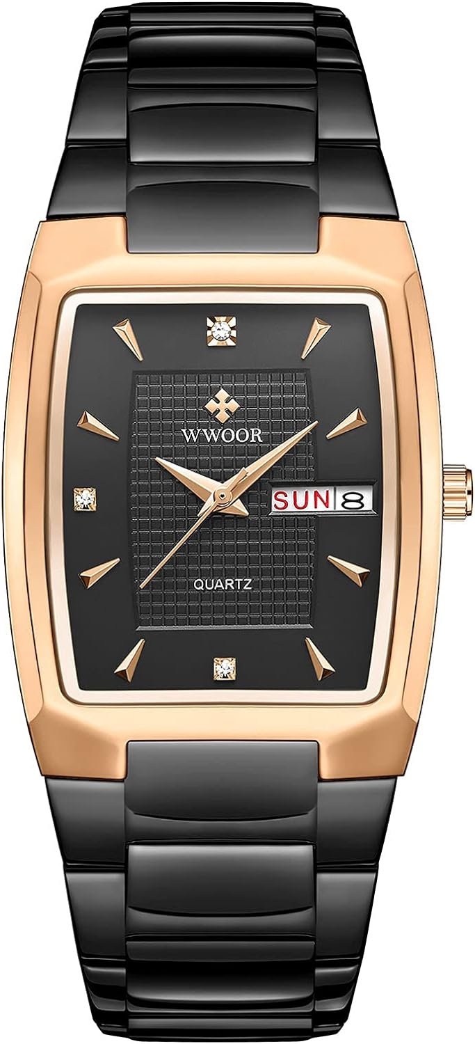 Square Watches for Men Stainless Steel Mens Square Watch with Date Original Waterproof Analog Quartz Fashion Business Casual Wristwatch