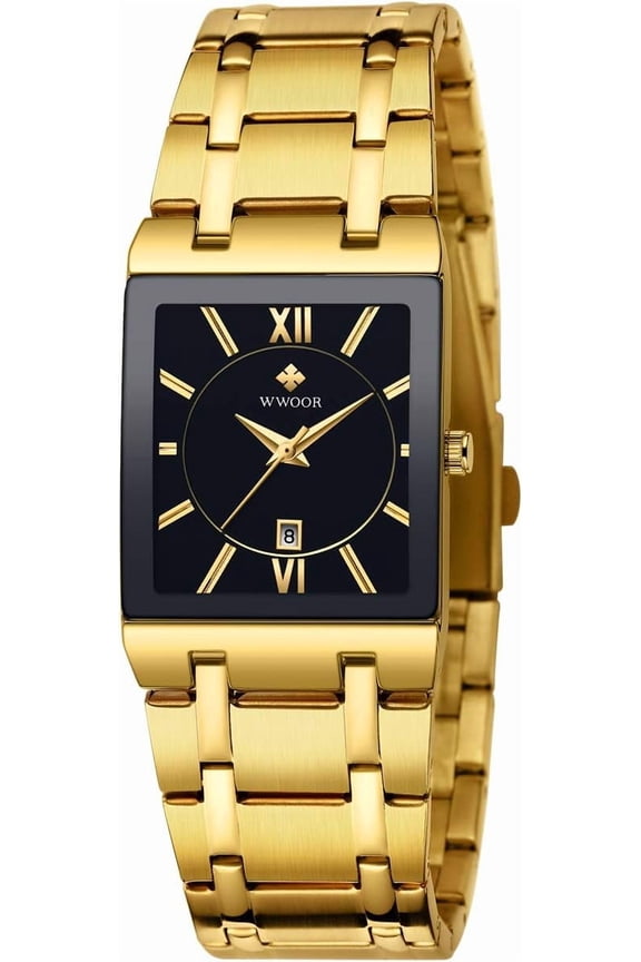 Square Watches for Men Stainless Steel Mens Square Watch with Date Original Waterproof Analog Quartz Fashion Business Casual Wristwatch