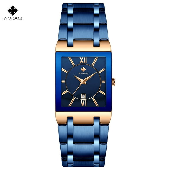 Square Watches for Men Stainless Steel Mens Square Watch with Date Original Waterproof Analog Quartz Fashion Business Casual Wristwatch