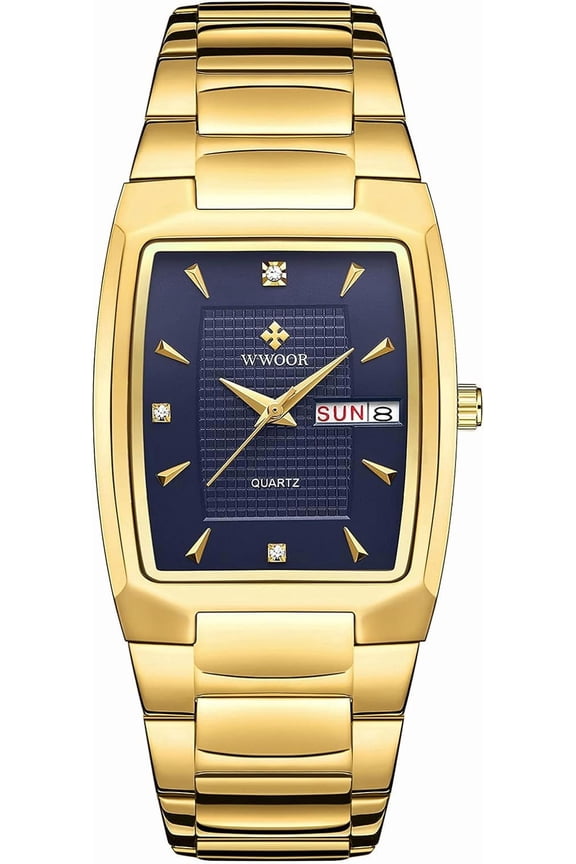 Square Watches for Men Stainless Steel Mens Square Watch with Date Original Waterproof Analog Quartz Fashion Business Casual Wristwatch