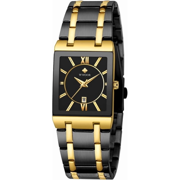 Square Watches for Men Stainless Steel Mens Square Watch with Date Original Waterproof Analog Quartz Fashion Business Casual Wristwatch