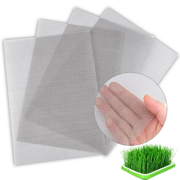 Square Watering Tray Pad,Stainless Steel Grow Mats,Seed Sprouting Tray Mesh Mat,Sheet Germination Mat,Flower Pot Bottom Mesh Grid,Easy to Cut,for Fixing and Propagating Microgreens 4Pack