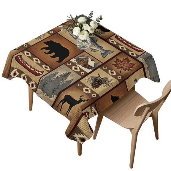 Square Waterproof Tablecloth 54x54in Farmhouse Wildlife Collage Table Cloths Cover Deer Fish Spill Proof Kitchen Dining Tabletop Covers for Holiday Party,Camping