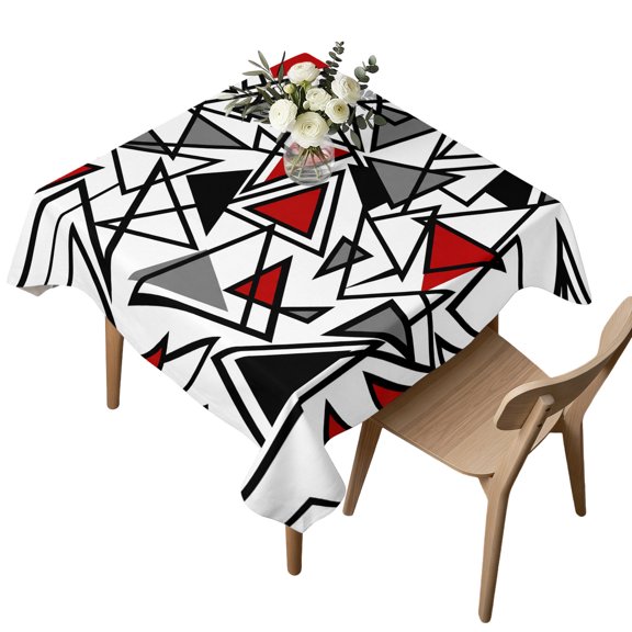 Square Waterproof Tablecloth 54x54in Red Black Geometric Triangle Table Cloths Cover Modern Abstract Style Spill Proof Kitchen Dining Tabletop Covers for Holiday Party,Camping