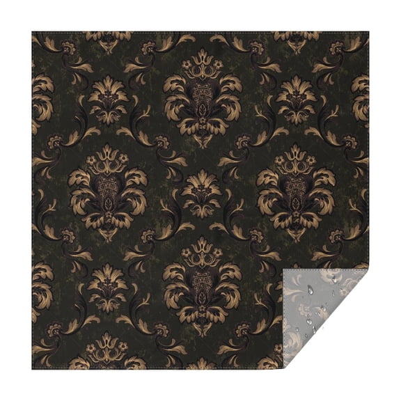 Square Waterproof Tablecloth Black Gold Baroque Reusable Indoor/Outdoor Durable Table Cover 70 Inch X70 Inch