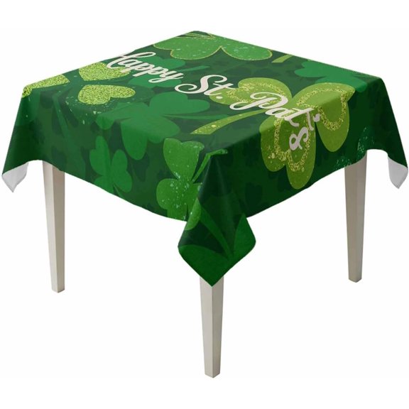 Square Waterproof Tablecloth Happy St. Patricks Day Clovers Table Cloths Cover Green Shamrocks Spill Proof Kitchen Dining Tabletop Covers for Holiday Party,Camping