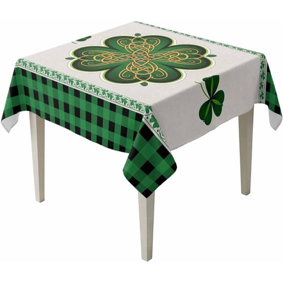 Square Waterproof Tablecloth St. Patricks Day Celtic Knot Clovers Table Cloths Cover Green Black Buffalo Plaid Spill Proof Kitchen Dining Tabletop Covers for Holiday Party,Camping