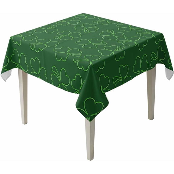 Square Waterproof Tablecloth St. Patricks Day Green Clovers Table Cloths Cover Shamrocks Spill Proof Kitchen Dining Tabletop Covers for Holiday Party,Camping
