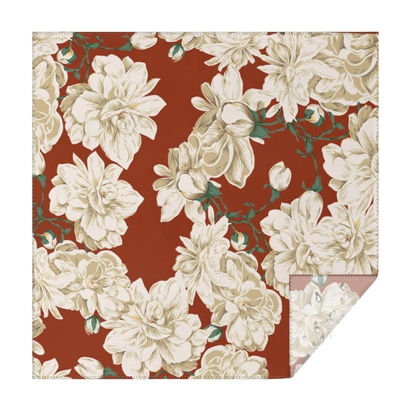 Square Waterproof Tablecloth White Flowers on Red Reusable Indoor/Outdoor Durable Table Cover 70 Inch X70 Inch