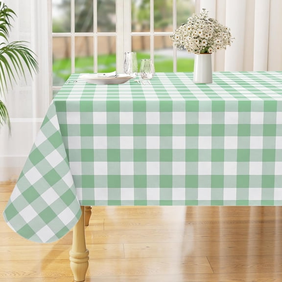 Square Waterproof Vinyl Table Cloth, Buffalo Flannel Backed Tablecloth, Wipeable Plastic Table Cover for Christmas (60" x 60", Sage Green and White)