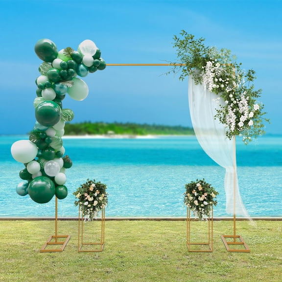 Square Wedding Arch Backdrop Stand with Flower Stands 6.56FT x 6.56FT Balloon Arch Stand Kit Metal Wedding Arch Frame Backdrop Stand with Base for Wedding Birthday Party Banquet Decorations