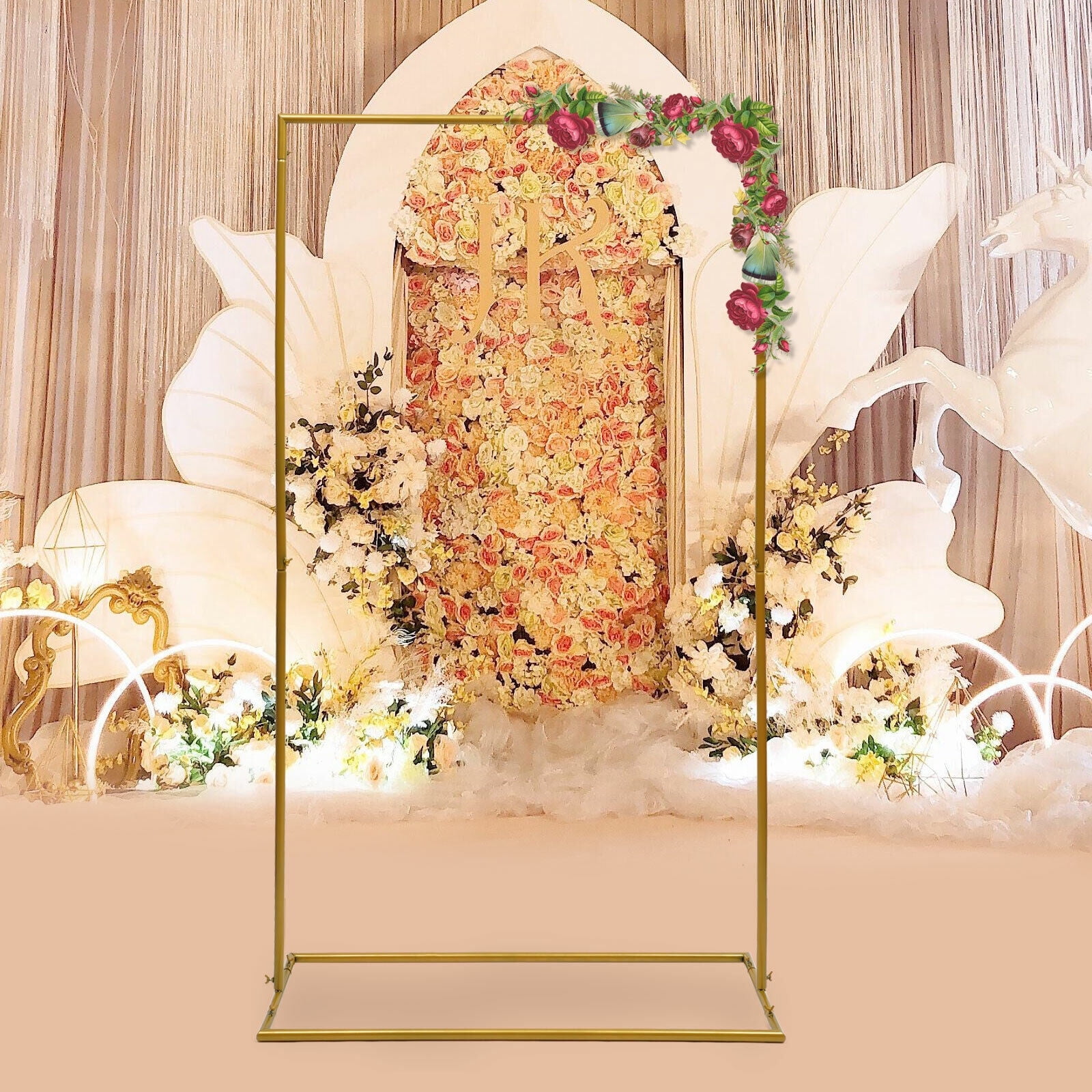 Square Wedding Backdrop Gold Stand Balloon Arch Kit Metal Flower Display Frame