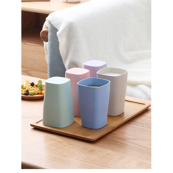 Square Wheat Straw Drinking Cups 16oz, GIXUSIL Plastic Toothbrush Bathroom Tumbler, Stackable Reusable Bathroom Rinse Cup for Water Juice Milk (16 oz, 4 Color)