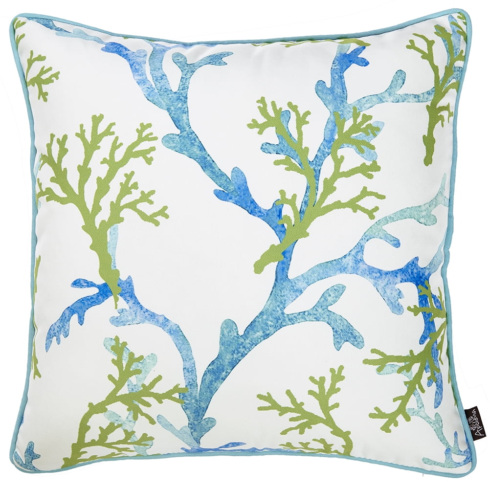 18" White Blue and Green Coral Decorative Throw Pillow Cover