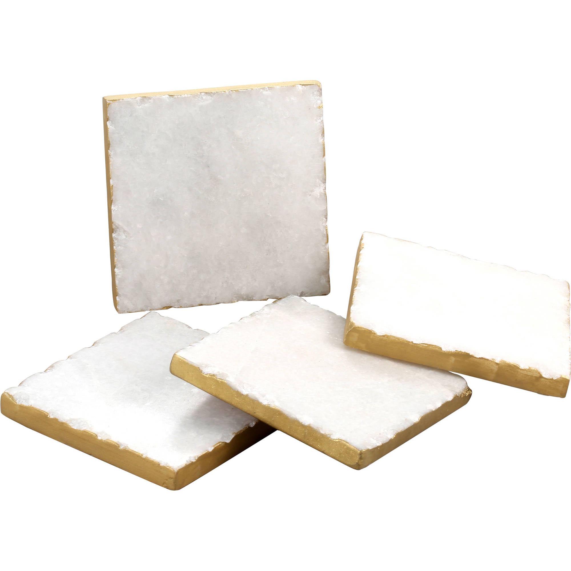 Square White Marble Coasters with Gold Edges, Set of 4