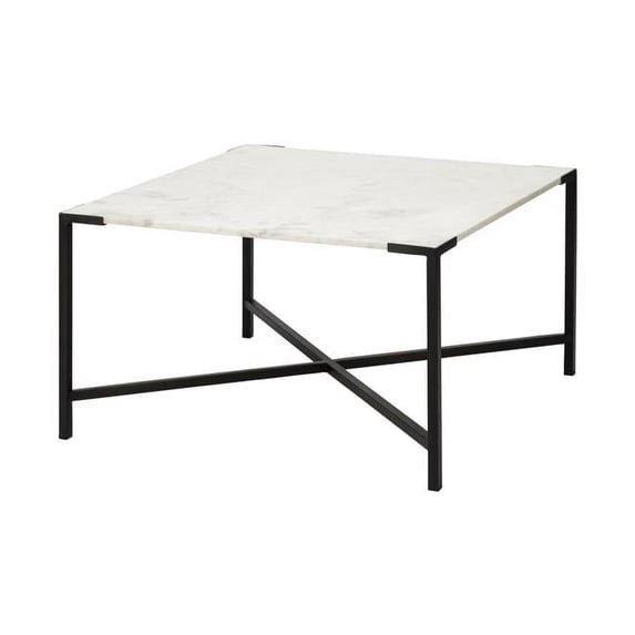 Square White Marble Top & Black Metal Base Coffee Table