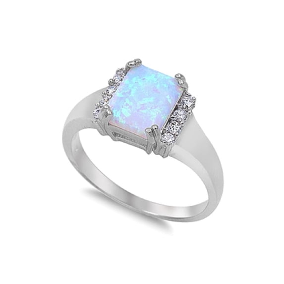 Square White Simulated Opal Cubic Zirconia Ring Sterling Silver Size 7