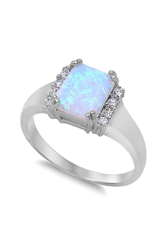 Square White Simulated Opal Cubic Zirconia Ring Sterling Silver Size 9