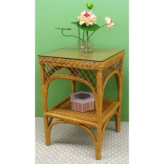 Square Wicker Tower Table with Glass Top