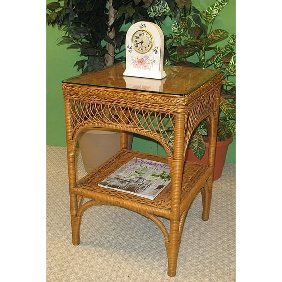 Square Wicker Tower Table with Glass Top