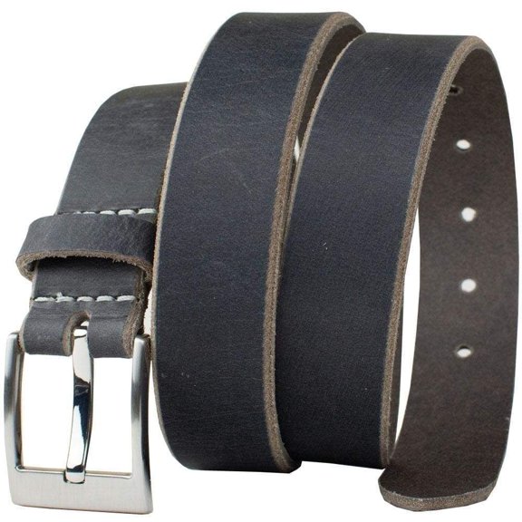 Square Wide Pin Distressed Leather Belt by Nickel Smart® - Casual Unisex Nickel-Free Belt