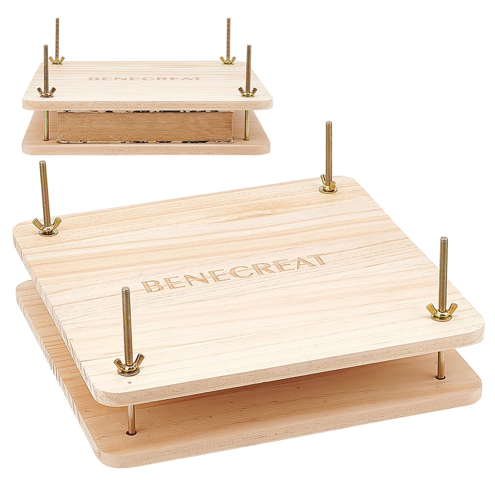 Square Wood Book Press Tool Set with Iron Screw Wing Nuts Gasket for Bookbinding BurlyWood Finished Product: 30x30x13.2cm