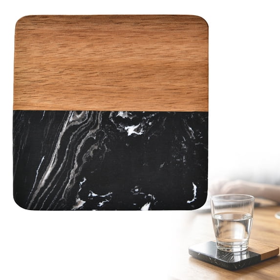 Square Wood Coasters,Two‑Tone Spliced Wood Stone‑Effect Drink Coaster,Square Non-Slip Wooden Drink Rest,Square Wood Mug Rest Pad for Coffee Table,Wood Cup Mat for Home,Workplace,Table