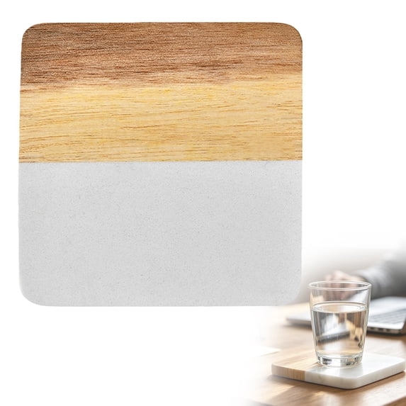 Square Wood Coasters,Two‑Tone Spliced Wood Stone‑Effect Drink Coaster,Square Non-Slip Wooden Drink Rest,Square Wood Mug Rest Pad for Coffee Table,Wood Cup Mat for Home,Workplace,Table
