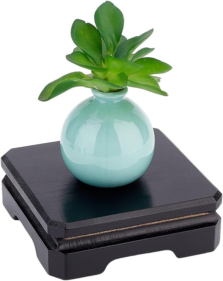 AHANDMAKER Quadratischer Display Sockel Schwarz - 20x20x4.5cm Holzmaserung Basis