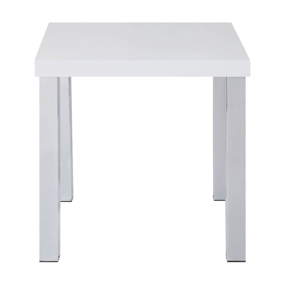 Square Wood End Table in High Gloss White and Chrome Finish