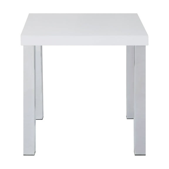 Square Wood End Table in High Gloss White and Chrome Finish