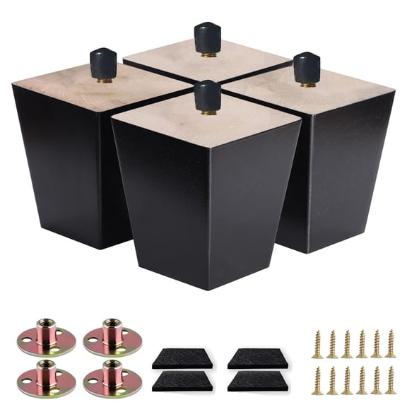Square Wood Furniture 4set 4” Black Replacement Use For Sofa Bed