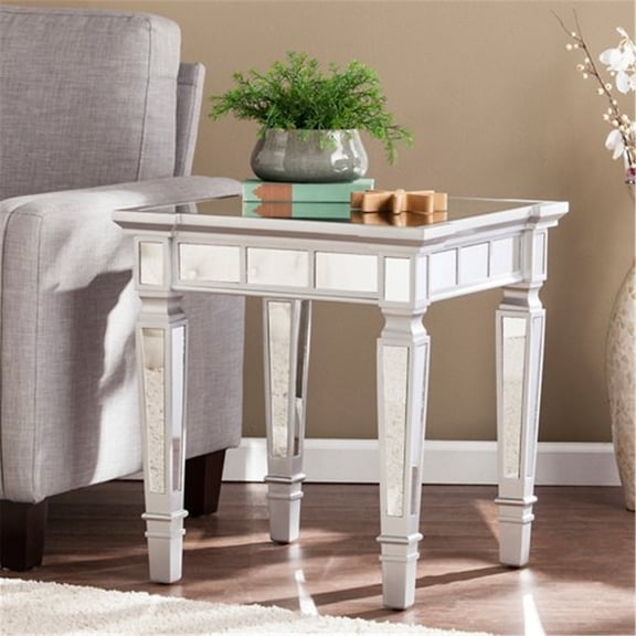 Square Wood Mirrored End Table, Matte Silver Accent Table - 22" x 22" x 24"
